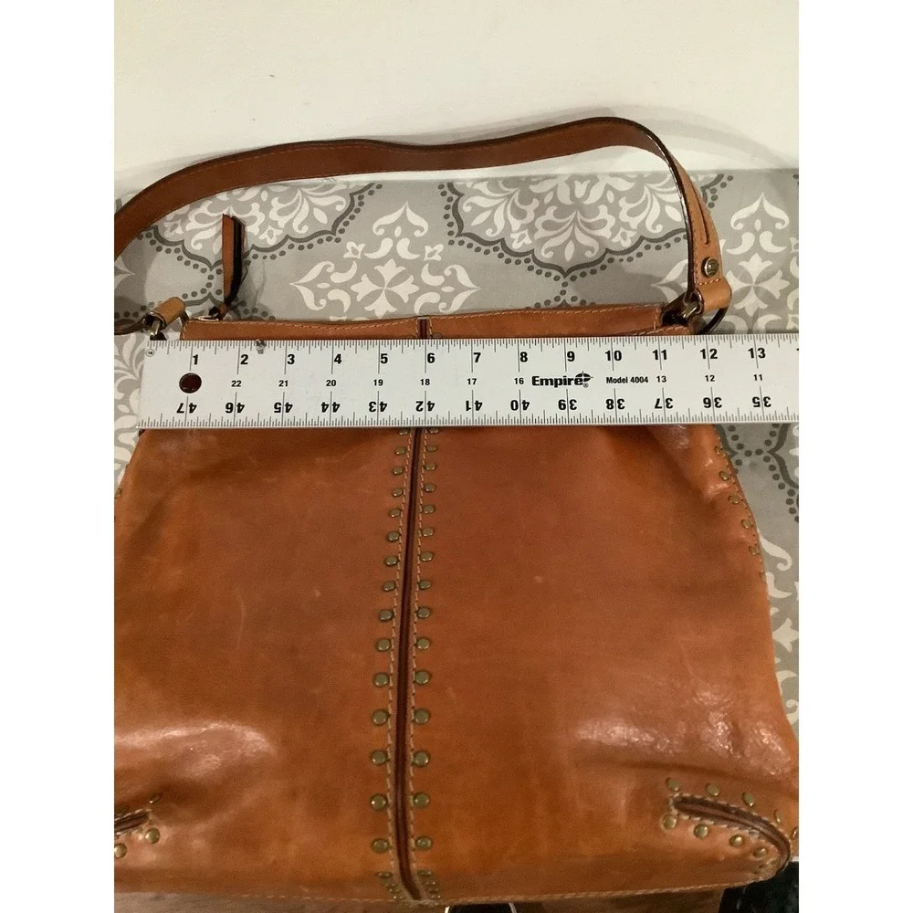 Michael KORS Brown LEATHER TAN BAG BRUSHED METAL STUDS